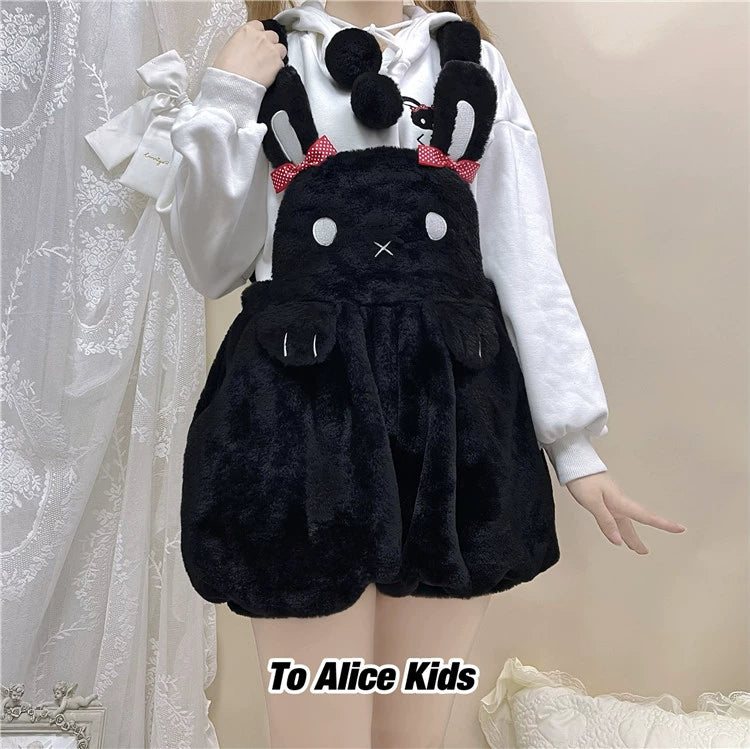 Kawaii Fashion Fluffy Bunny Bear Overalls Hoodie Bear Bag 22628:333422