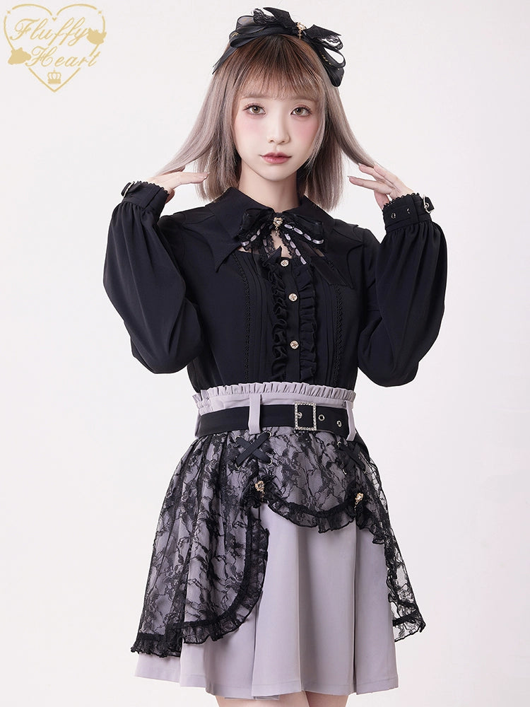 Jirai Kei Black Purple Skirt With Double Layer 21940:350828