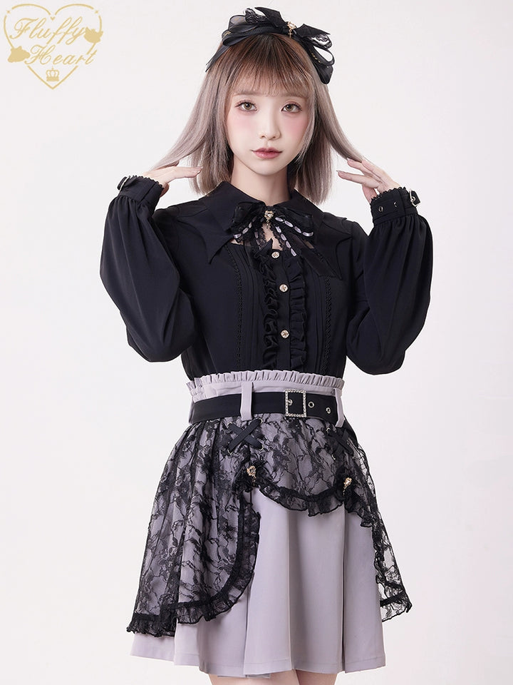 Jirai Kei Black Purple Skirt With Double Layer 21940:350828 21940:350828