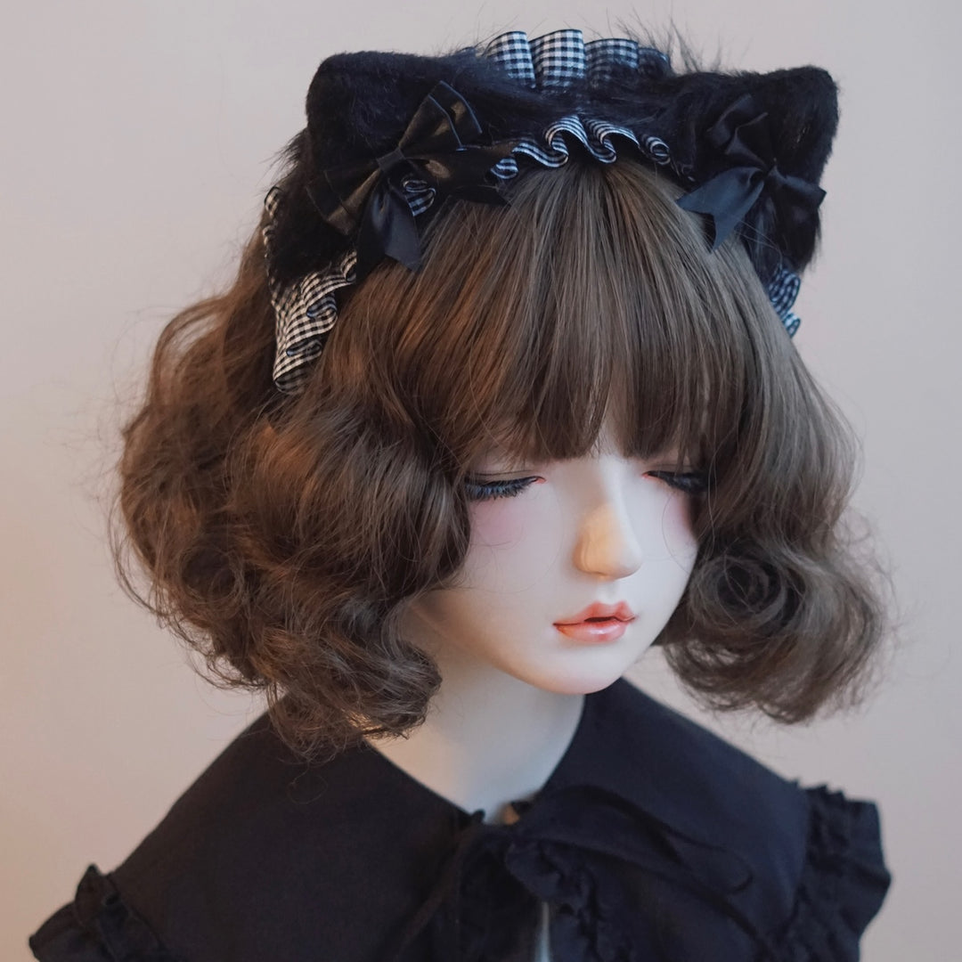 Lolita Headwear Handmade Cat Ears Hairband Black White Bow (6) 28946:332808 (6) 28946:332808