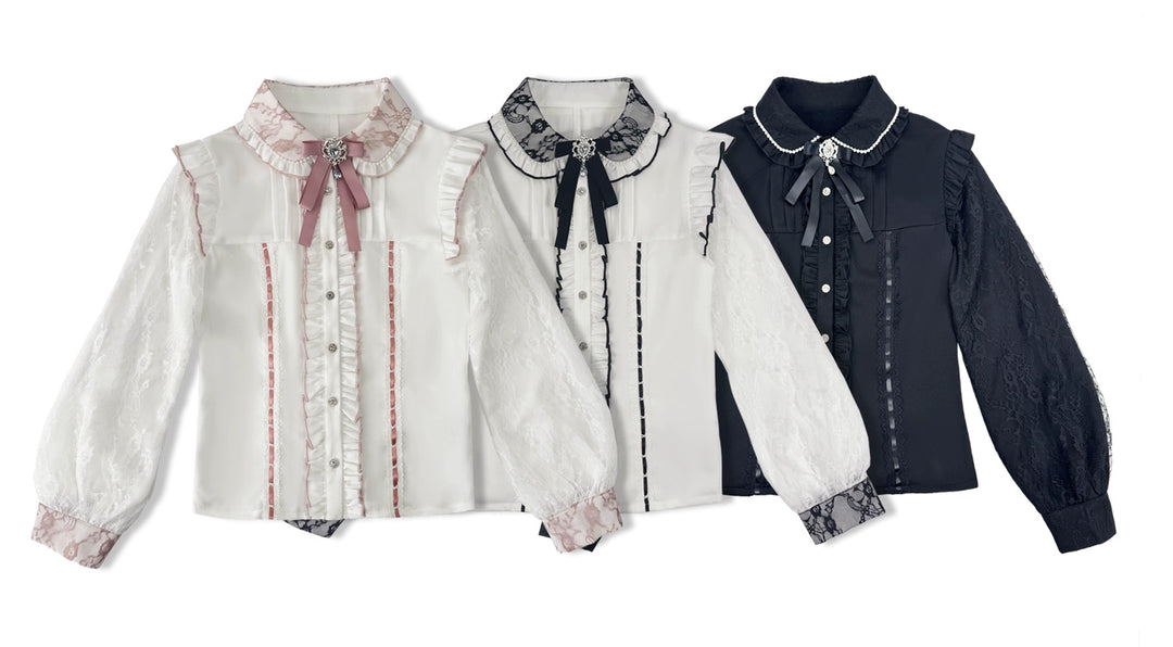 Jirai Kei Lace Sleeves Blouse, Fleece Lining 44177:800922