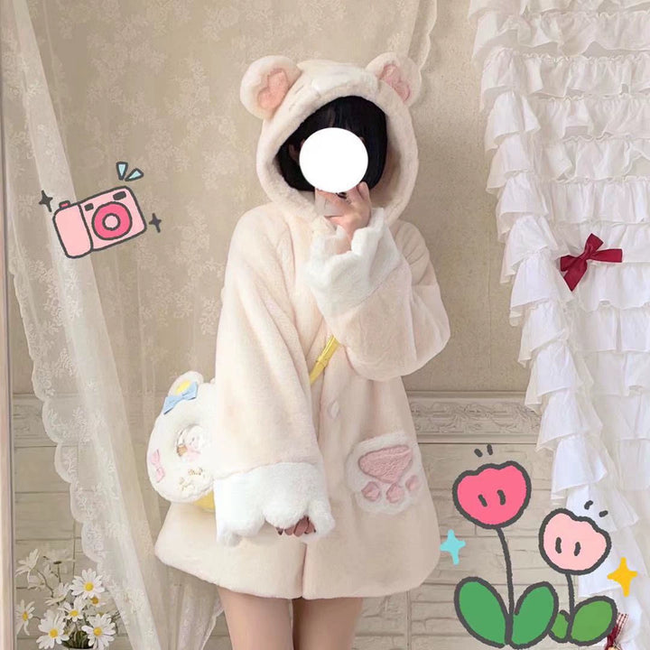 Lolita Plush Coat Bear Thick Cute Coat For Winter 32624:493334 32624:493334