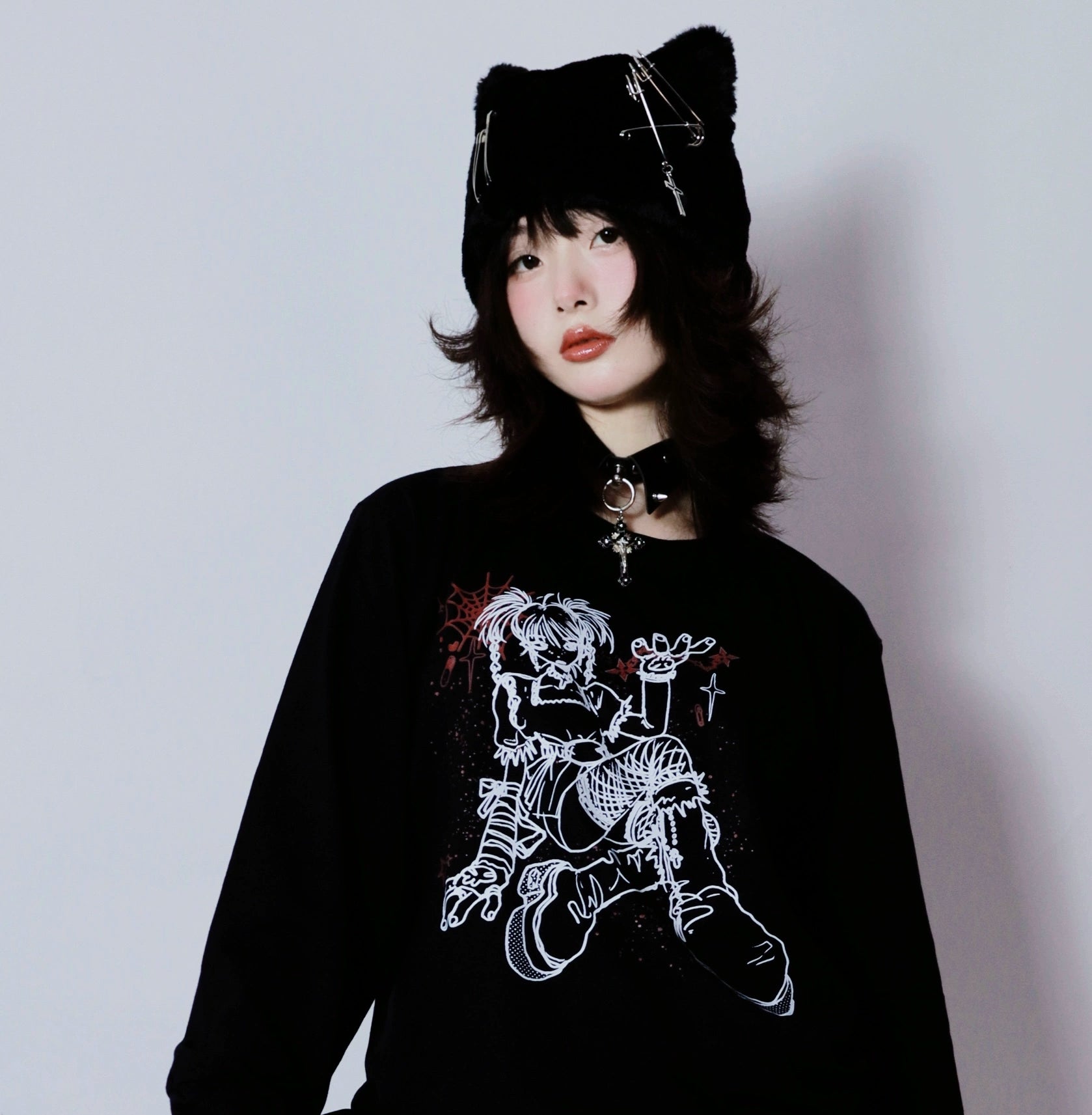 Yami Kawaii White Black Unisex Hoodie Oversize