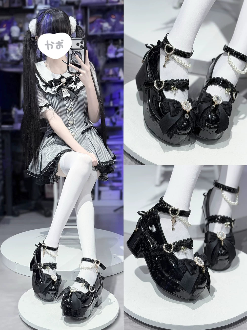 Jirai Kei Platform Shoes, Detachable Pearl-Like Chain 44929:828506