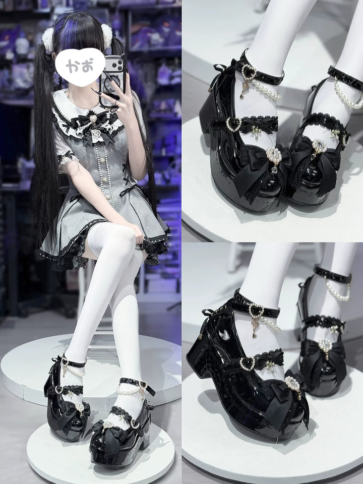 Jirai Kei Platform Shoes, Detachable Pearl-Like Chain 44929:828506