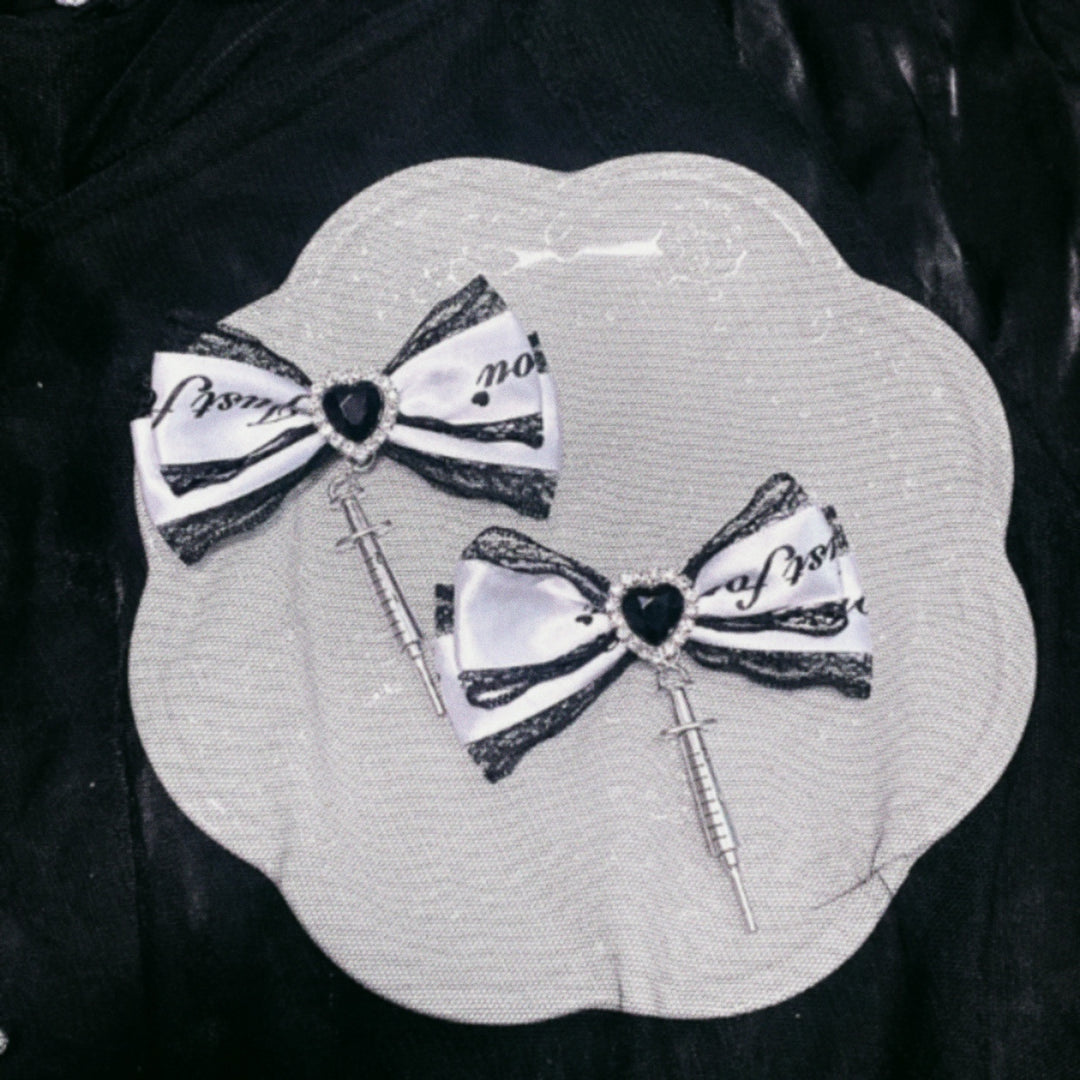 Jirai Kei Hair Clip Black White Color Scheme Bow Collar Clip 29318:356114