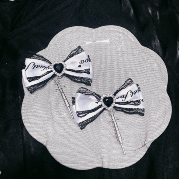 Jirai Kei Hair Clip Black White Color Scheme Bow Collar Clip 29318:356114 29318:356114