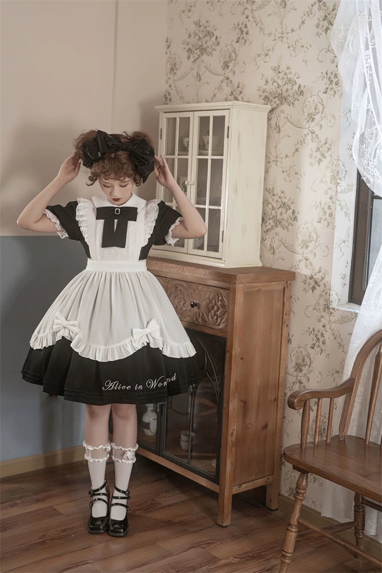 Classic Lolita Dress Short Sleeve Maid-style OP Dress With Apron 36474:562572