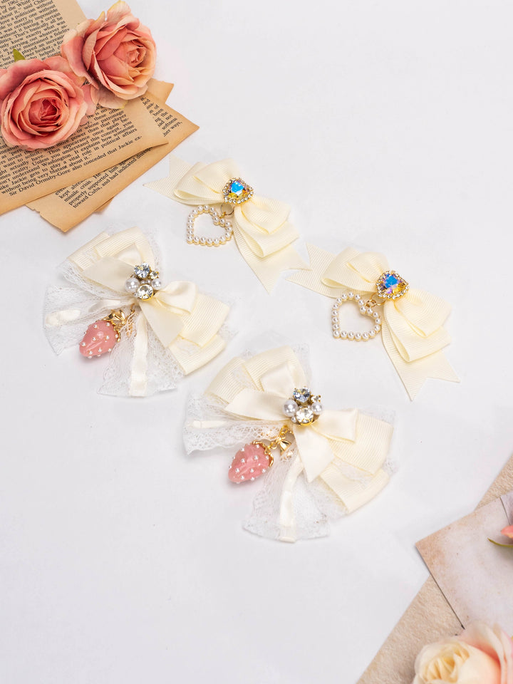 Jirai Kei Lolita Strawberry Princess Bow Hair Clips 21592:310950 21592:310950