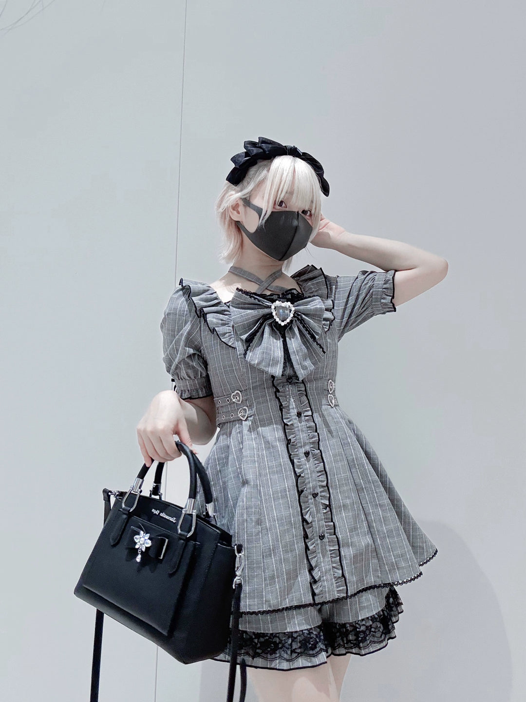 Plaid Jirai Kei Dress Set, Halter Neck, High Waist (L M S) 43555:779701