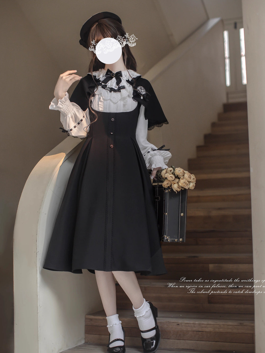 Preppy Sytle Dress, Detachable Cape 44123:798527