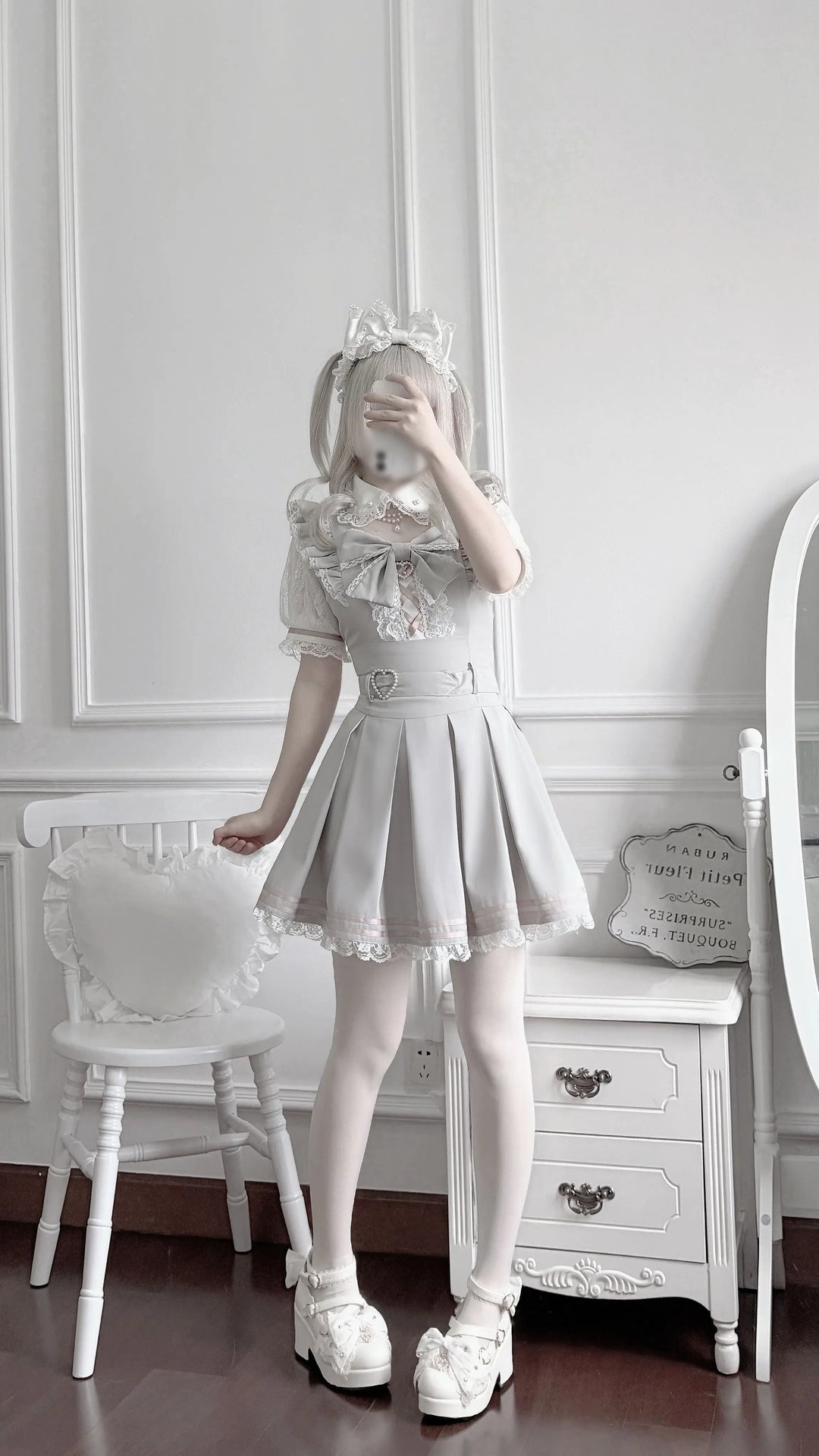 Jirai Kei Lace Dress with Cut-Out Neckline 45359:846149
