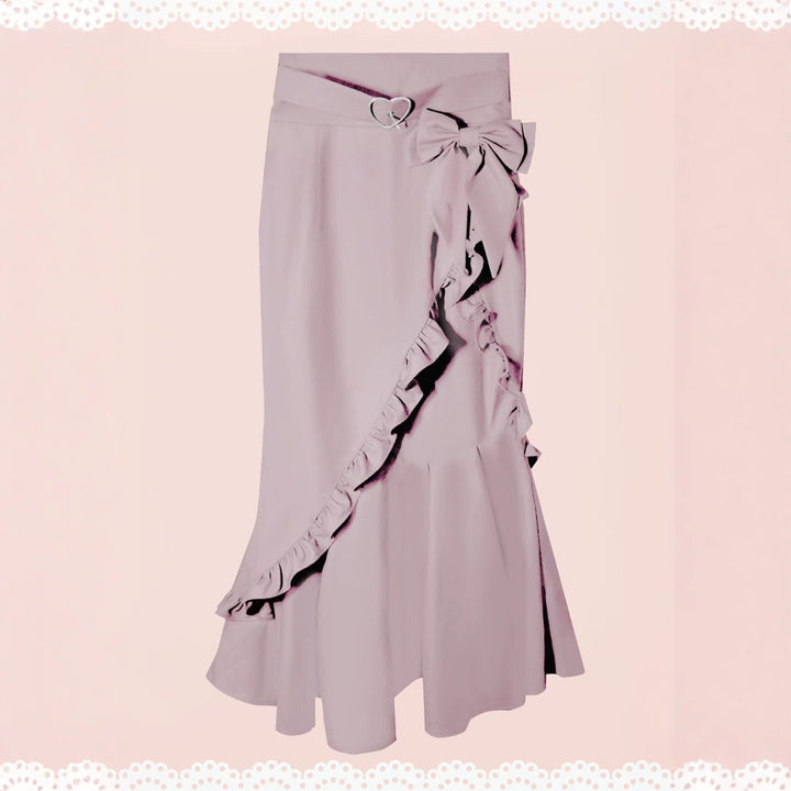 Jirai Kei Skirt Long Bow Knot Frill Skirt Fishtail Skirt (2XL L M S XL) 41026:684640