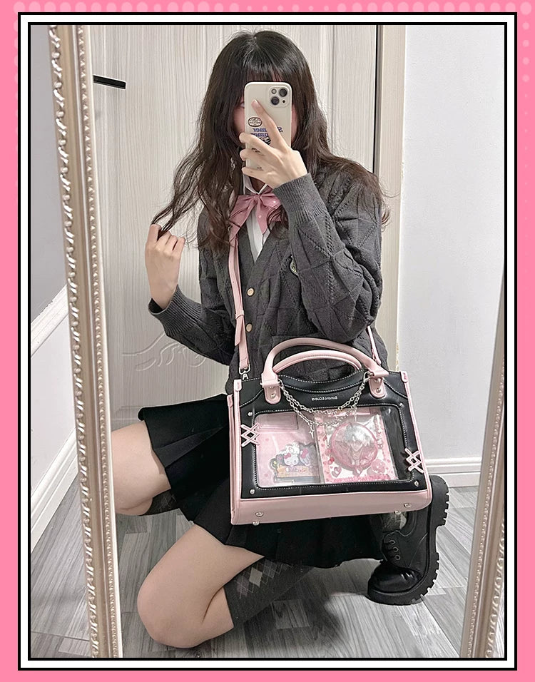 Y2K Square Shaped Ita Bag, Clear Window & Star Chain 45418:848188
