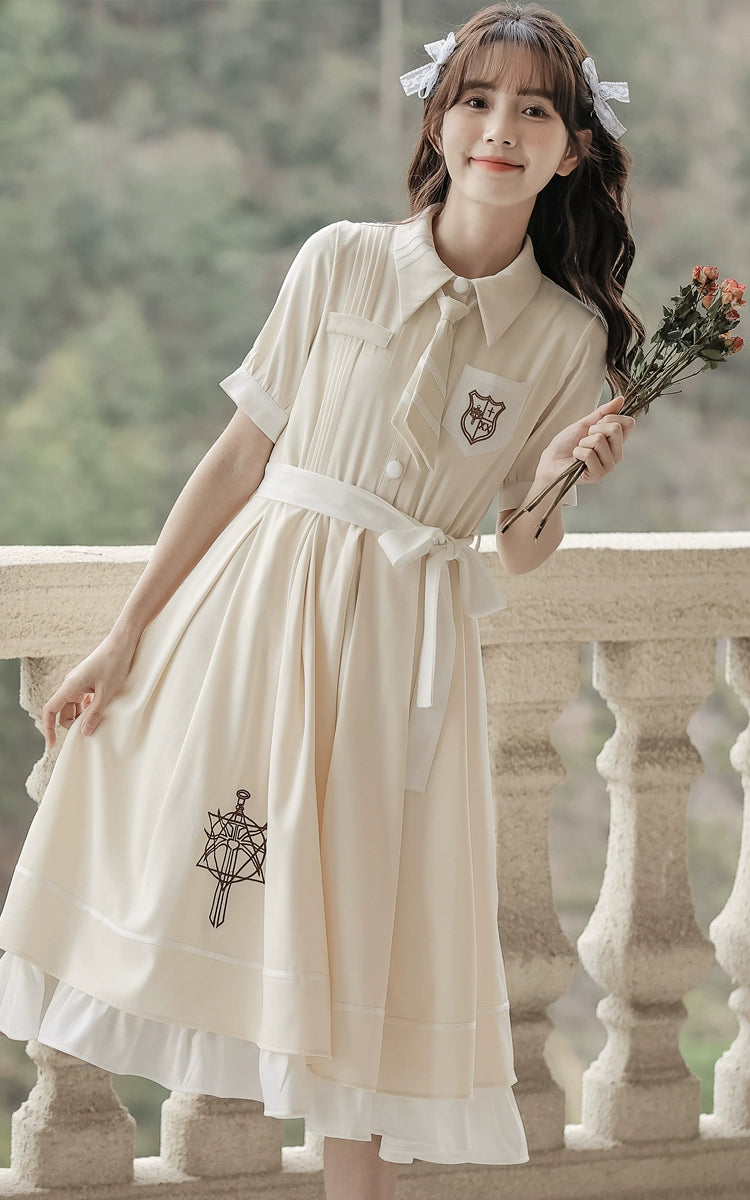 Preppy JK Uniform Dress A-line Princess Dress With Cape Multicolor 42437:760997