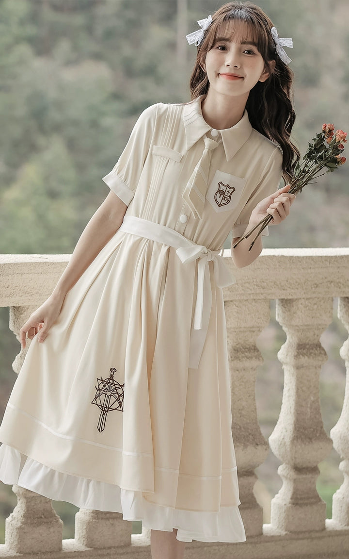 Preppy JK Uniform Dress A-line Princess Dress With Cape Multicolor 42437:760997