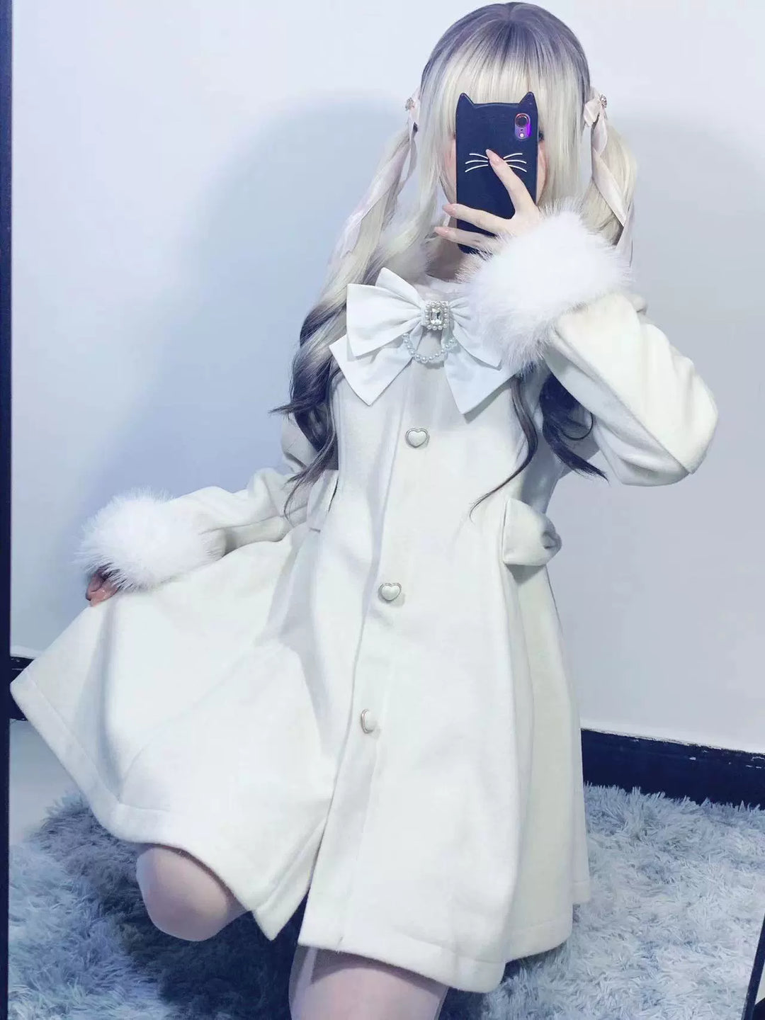 Jirai Kei Wool Coat Plush Coat Bunny Ears Kawaii Coat 34380:463720 34380:463720