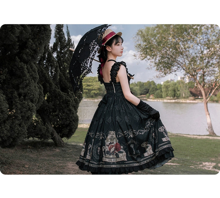 Gothic Lolita Dress With Birdcage Print Black Lolita Dress 35534:495492 35534:495492