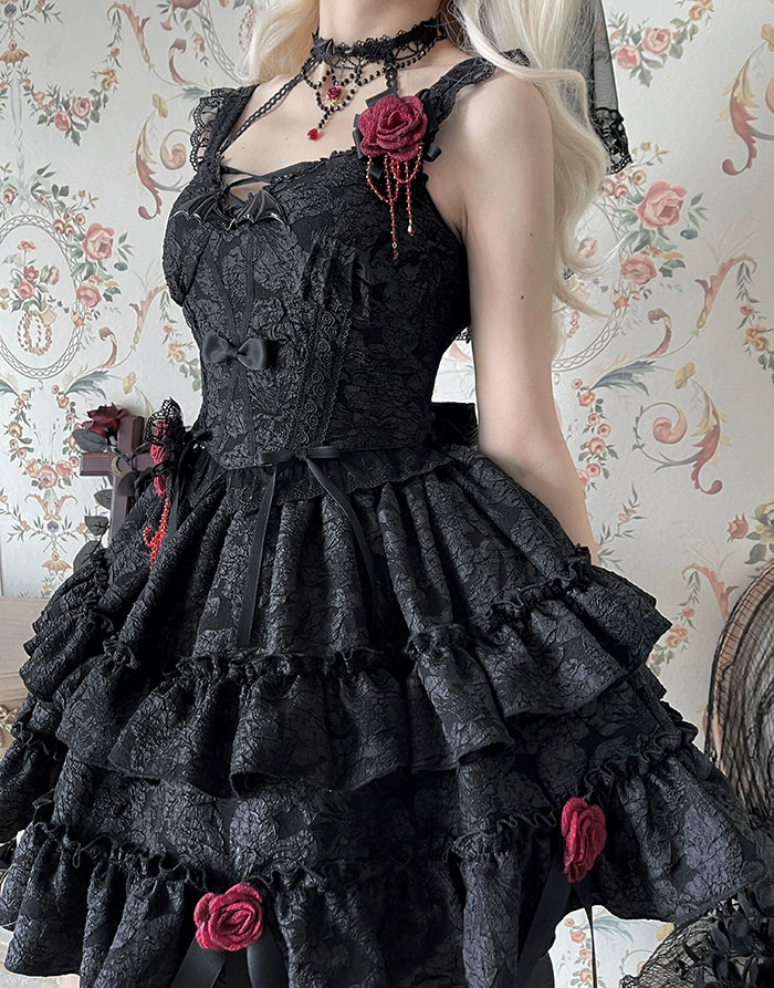 Gothic Lolita Skirt Set Blood Rose Skirt Corset Set Multicolor 35542:496628