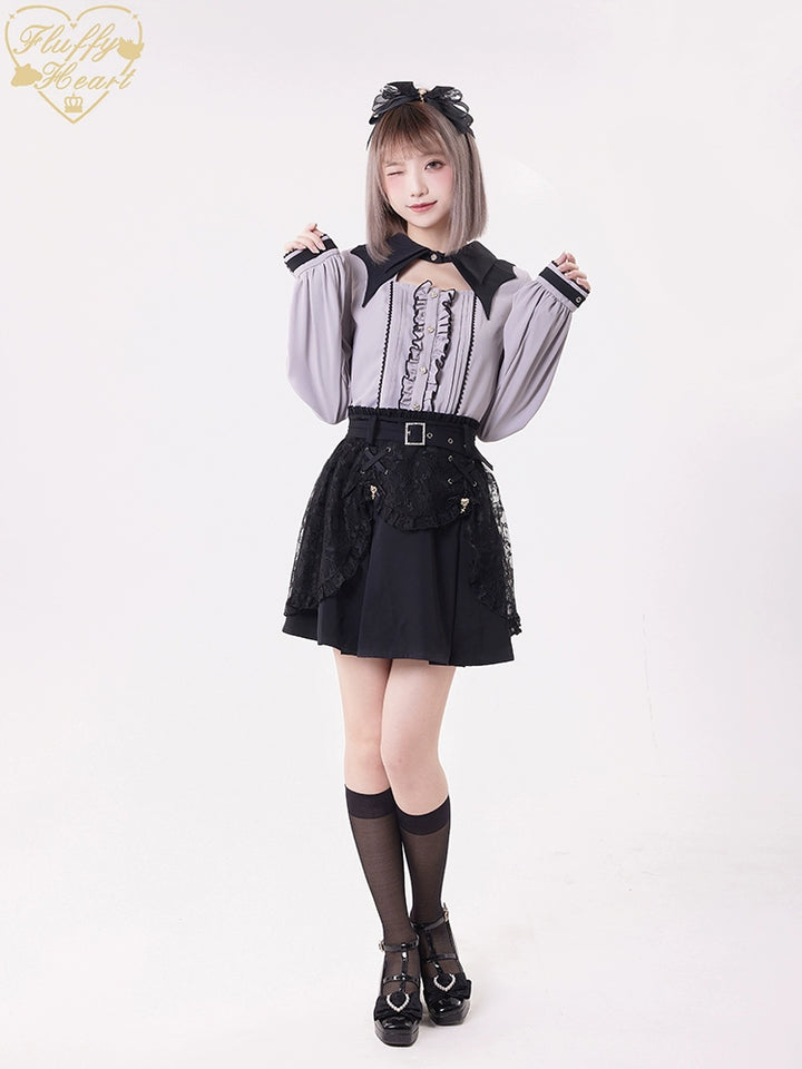 Jirai Kei Black Purple Skirt With Double Layer 21940:350862 21940:350862