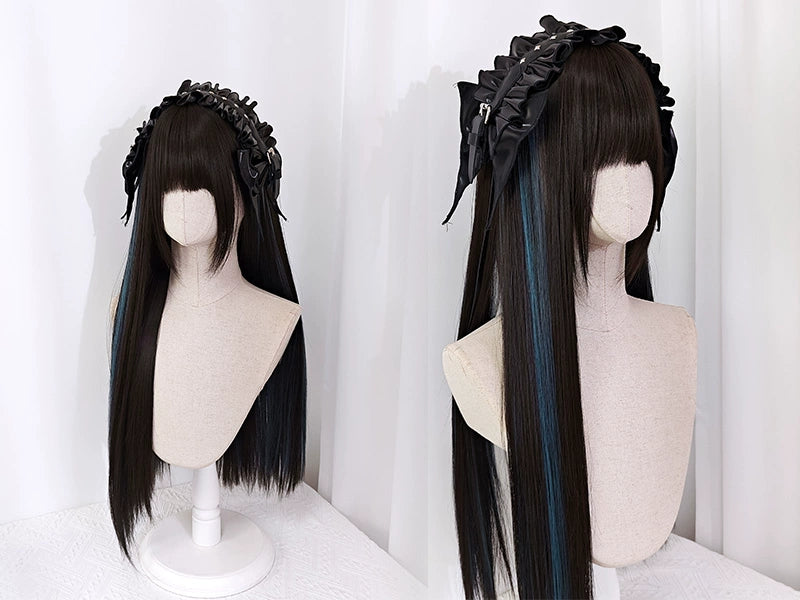 Jirai Kei Dark Brown Hidden Highlight Dyeing Haze Blue Wigs 22050:325256 22050:325256