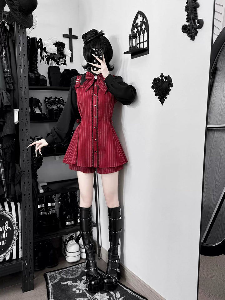 Jirai Kei Striped Dress, Contrast-color Long Sleeve 45795:865651
