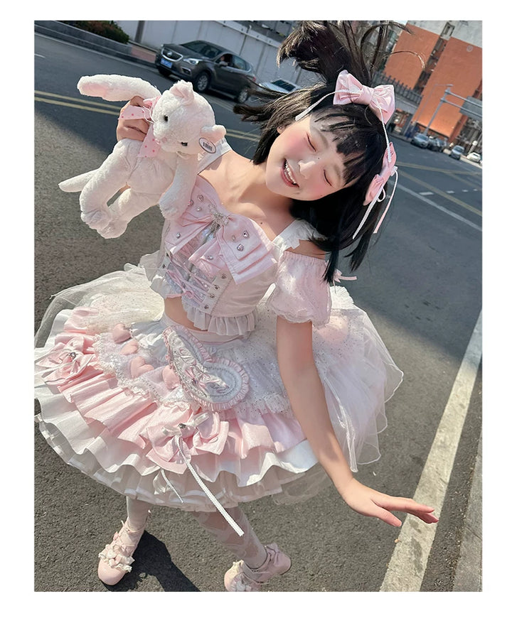 Chika Idol Outfit, Pink Heart-Decorated Top & Skirt 44770:827356