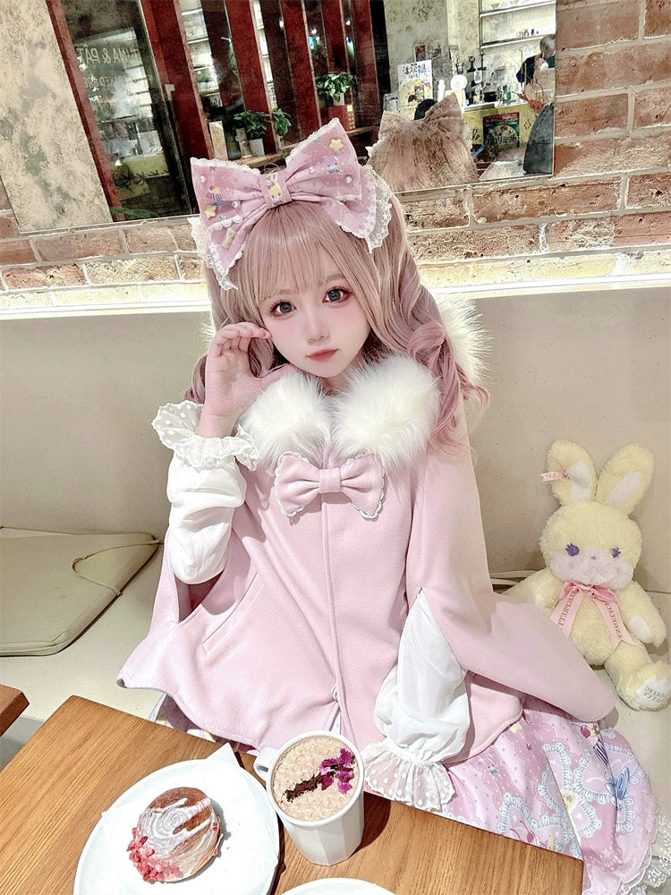 Sweet Lolita Winter Coat Woolen Coat Petal Hem Hooded Cape 40652:672156