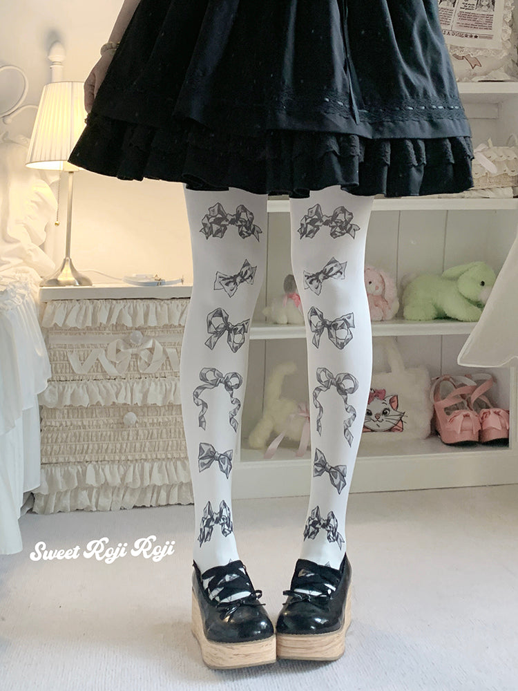 Sweet Lolita Tights Cute Velvet Bow Printed Socks Multicolor 42367:737379