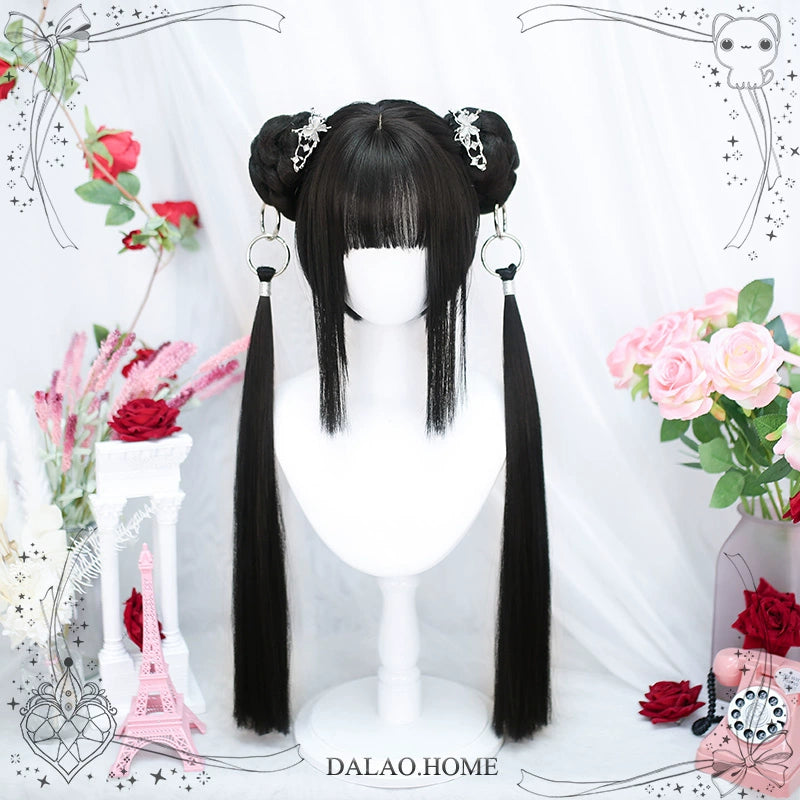 Lolita Wig Natural Black Short Straight Hair And Ponytail 35936:507614 35936:507614