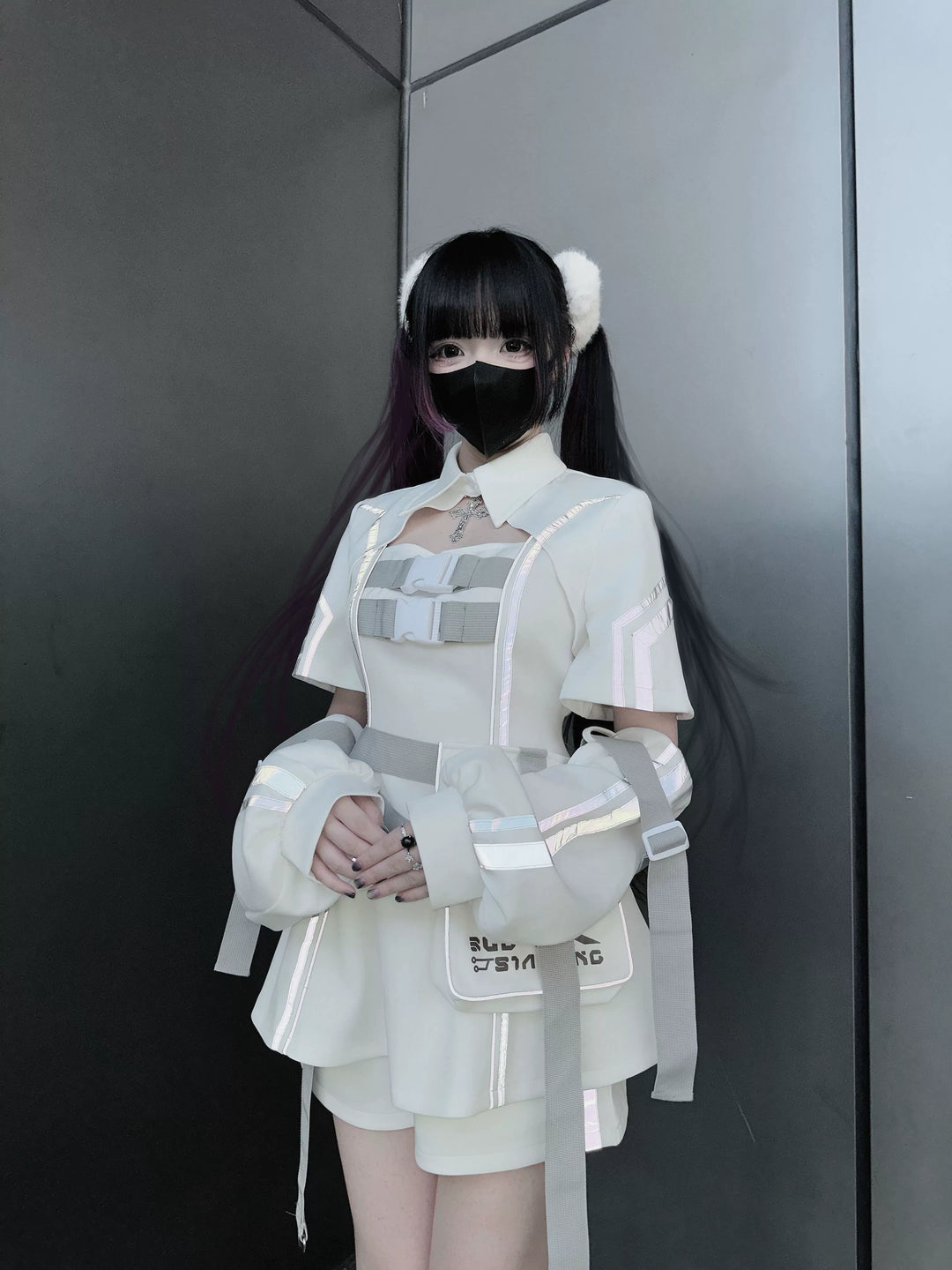 Cyberpunk Reflective Shorts Outfit, Waist Bag 43734:784961
