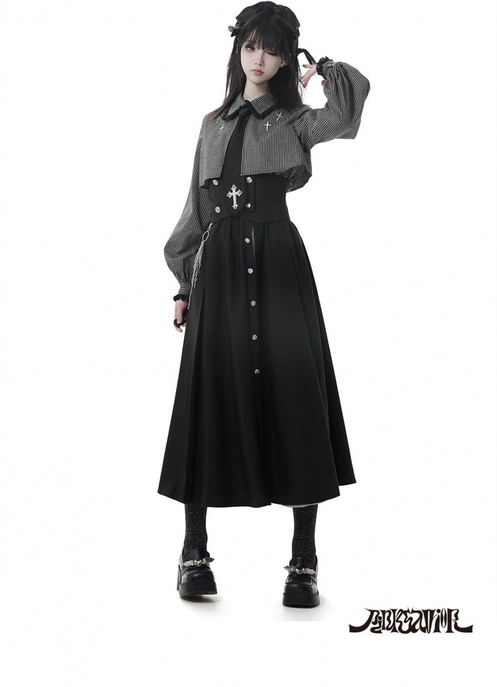 Gothic Striped Blouse and Black Skirt Set 44172:800243