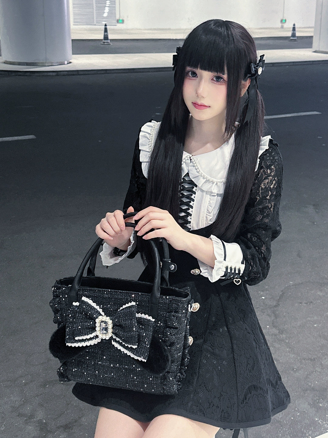 Ryousangata Style Handbag, Bow and Plush Ears 43680:782702