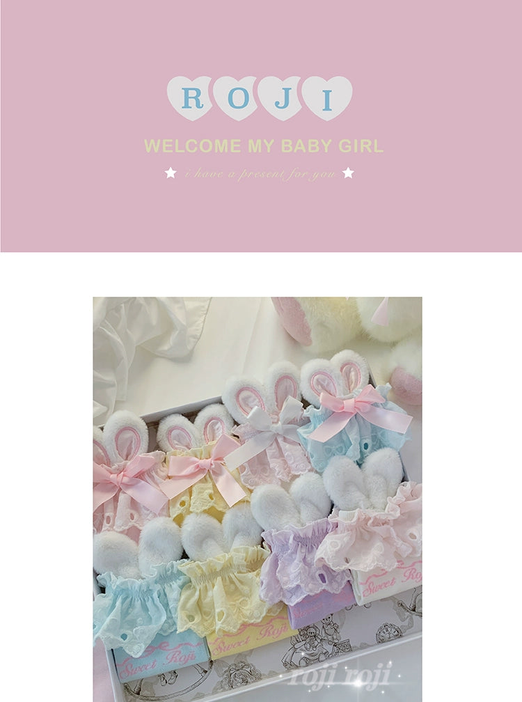 Kawaii Lolita Socks Bunny Ear Socks Lace Bow Short Socks 36574:564206