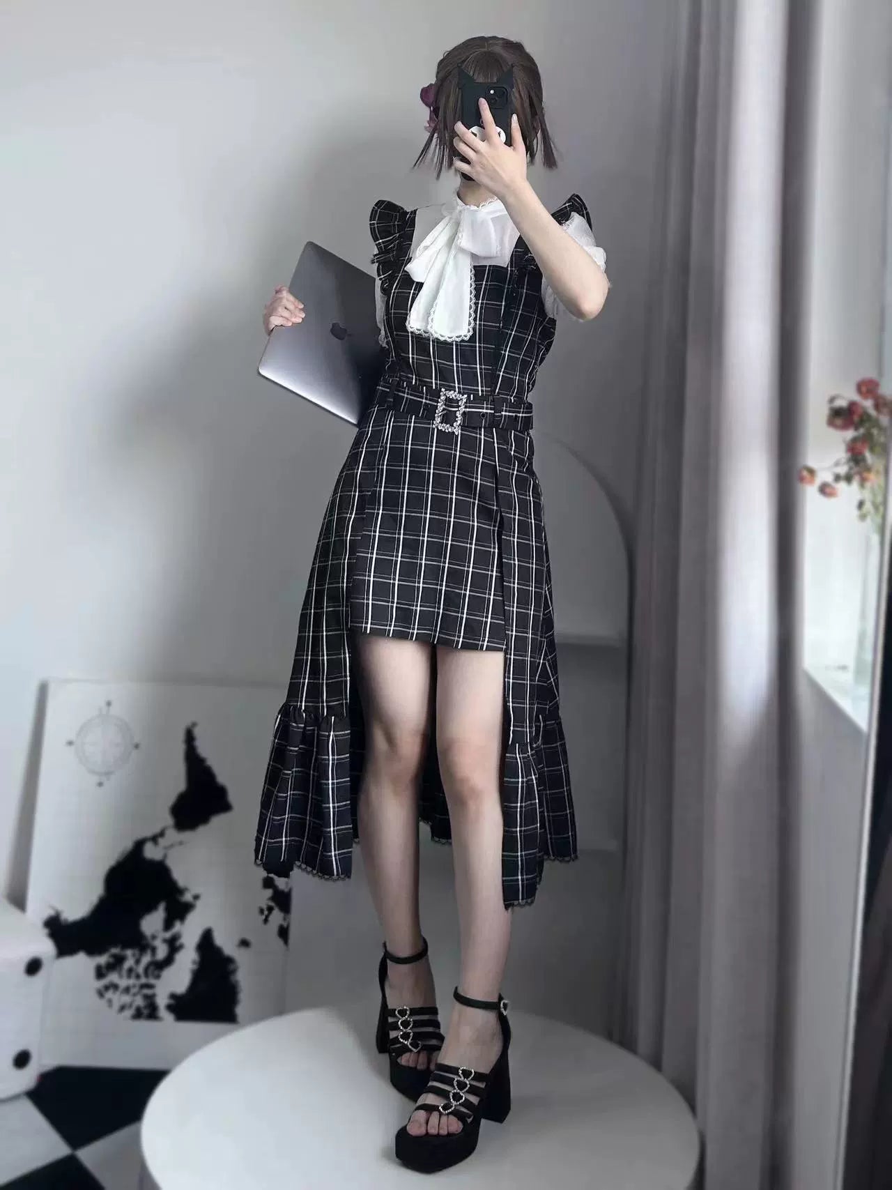 Jirai Kei Dress Faux Two-piece Dress Ruffle Irregular Dress 37844:574048