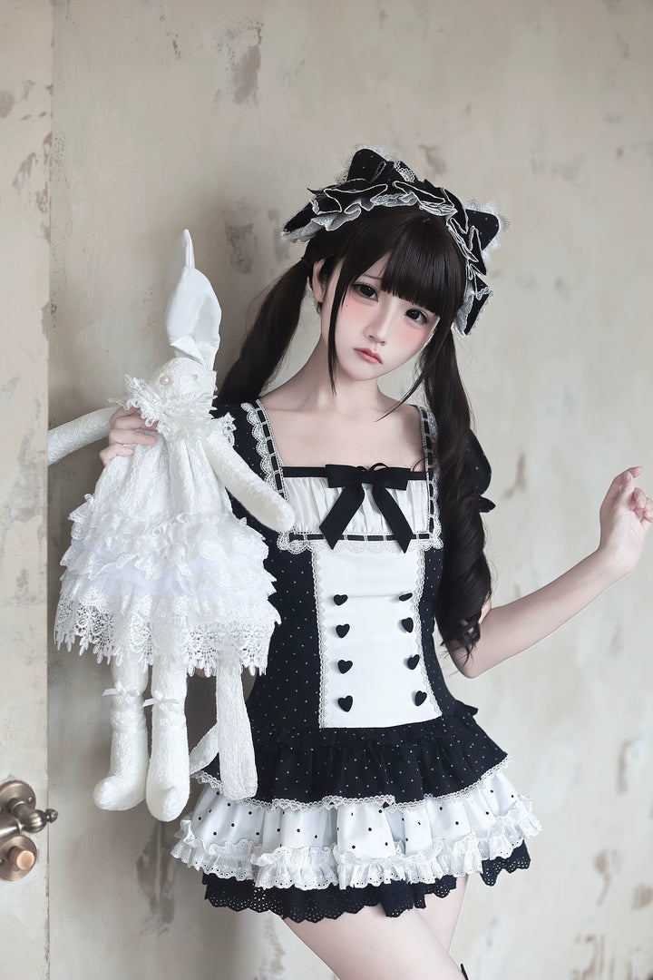 Old School Style Polka Dot Dress, Heart Button Decoration 45455:850831