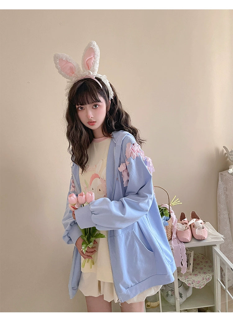 Pastel Oversized Hoodie Blue Apricot Bunny Ears Sweatershirt 22656:344350 22656:344350