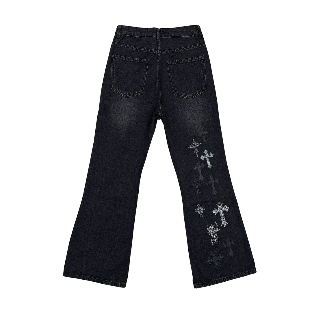 Punk Slight-flare Jeans, Varied Cross Prints 45698:859541