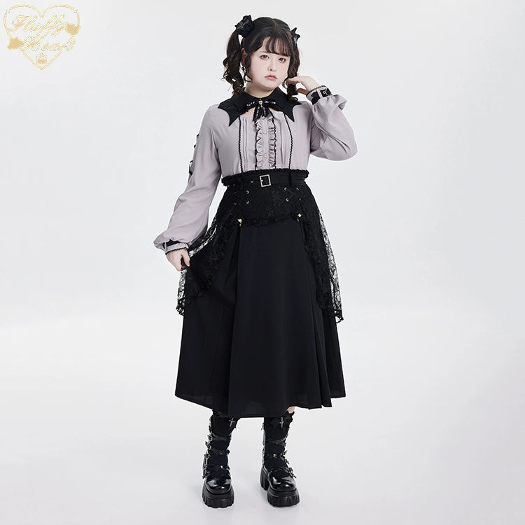 Jirai Kei Black Skirt Double Layer Long A-line Skirt 31468:366474
