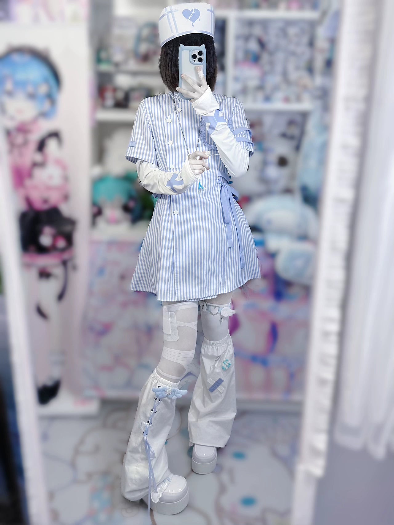 Tenshi Kaiwai Dress Blue Striped Dress Nurse Dress 37860:570972