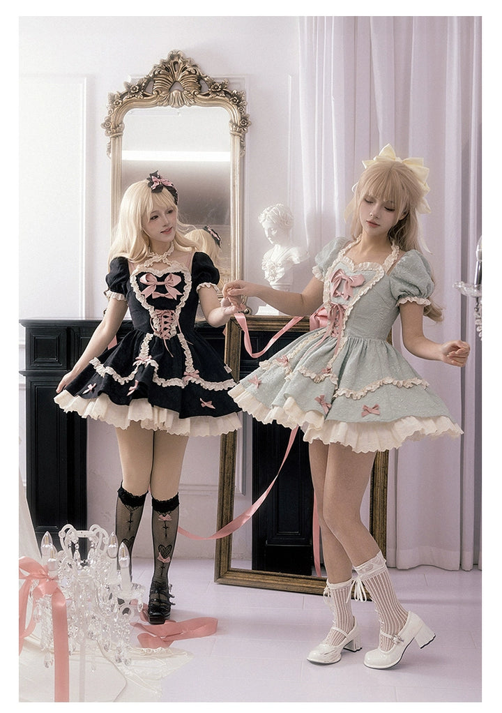 Sweet Lolita Dress Heart-shaped Neckline Puff Sleeves OP 38070:609068