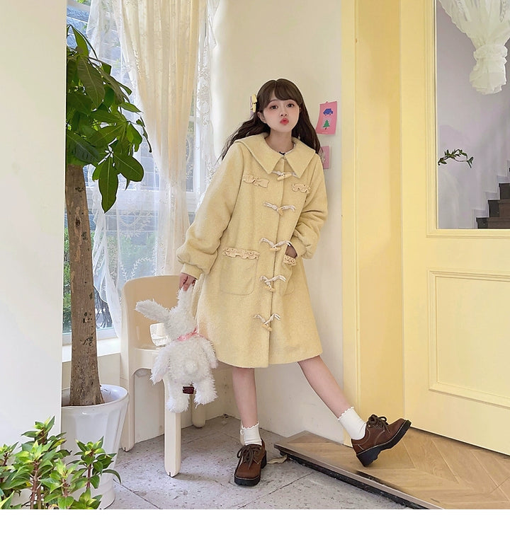 Kawaii Pink Yellow Beige Coat With Cow Horn Button 29450:347714 29450:347714