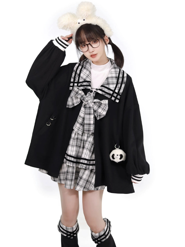 Kawaii Black Jacket Hoodie With Panda Plush Doll 29374:353316 29374:353316