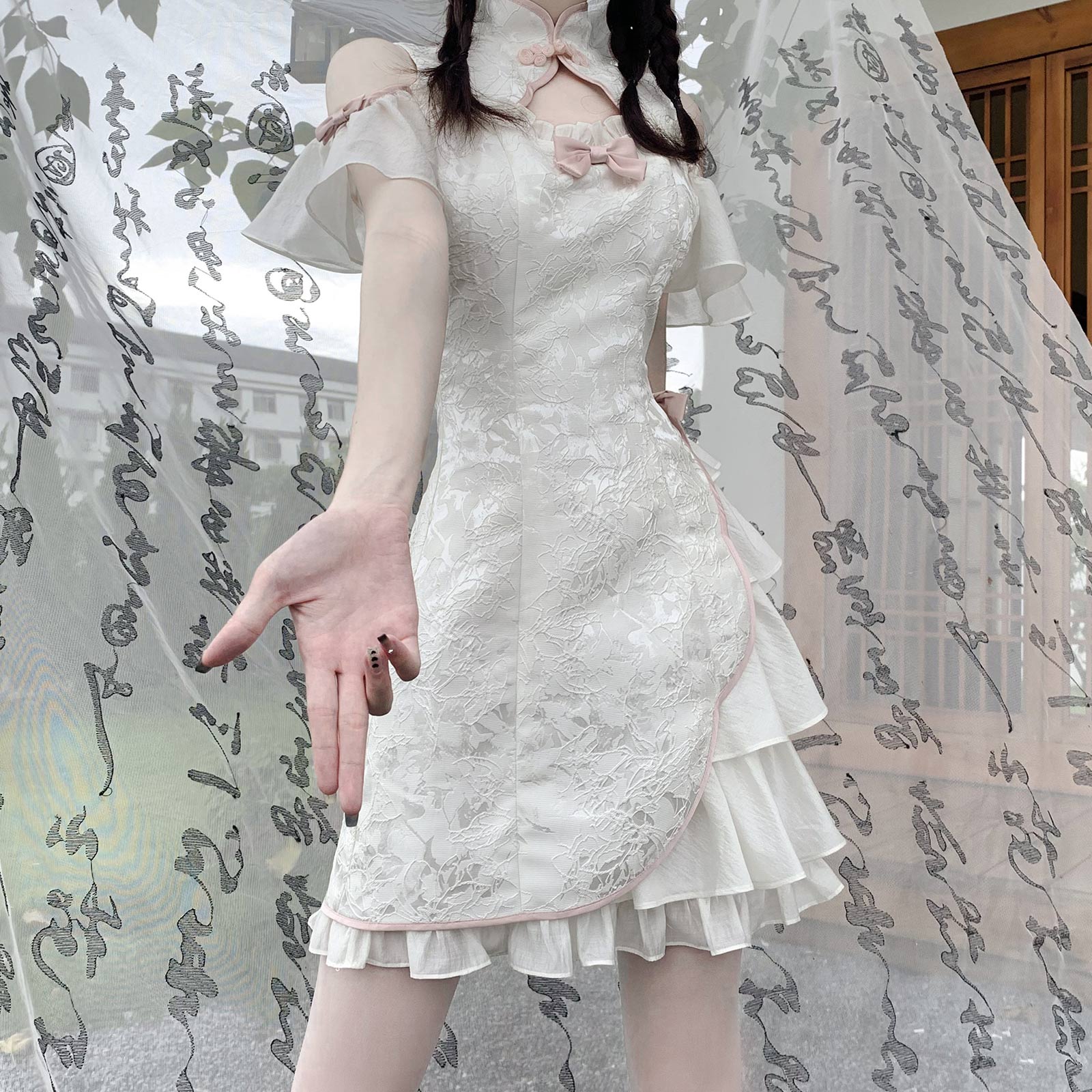 Spicy Girl Chinese Cheongsam Black White Dress (L M S XL XS XXL / Beige) 29526:350430