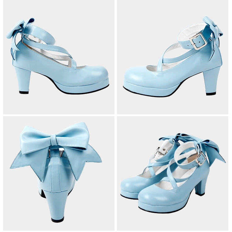 Lolita Shoes Round Toe High Heels With Bow Ties Multicolor 31800:369832 31800:369832