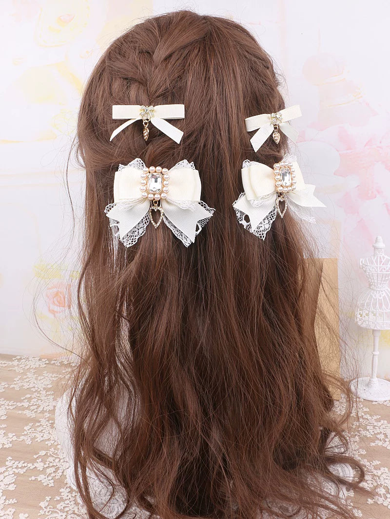 Jirai Kei Hair Clip, Rhinestone Bow & Heart Pendant 45071:834146