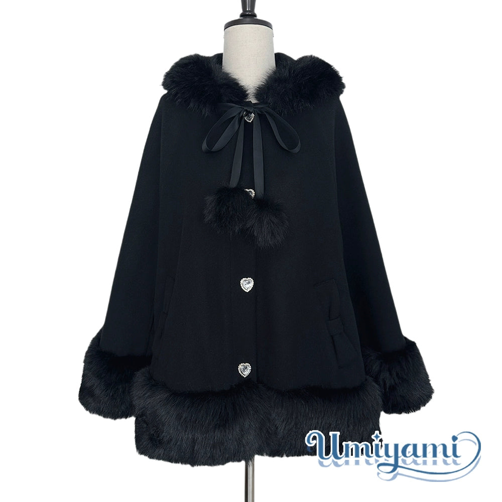 Jirai Kei Coat Bunny Ears Plush Collar Winter Hooded Cape 41894:717452