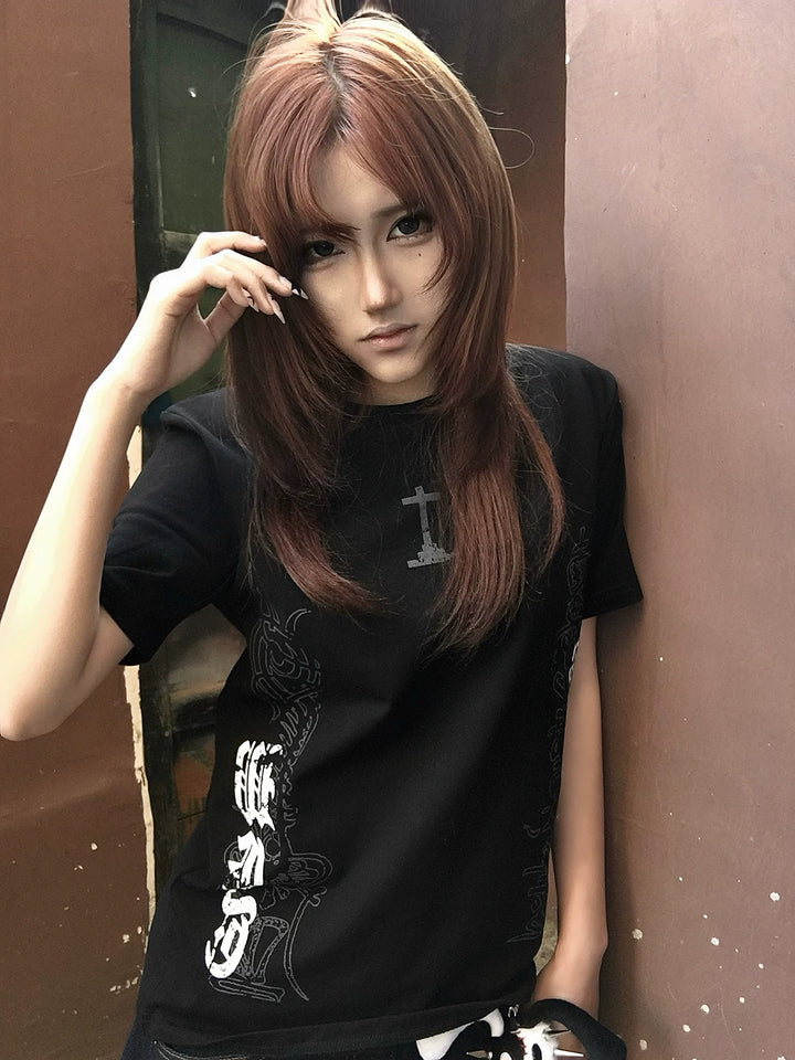 Subculture Black Printed T-shirt, Standard Shoulder Cut 45697:859406