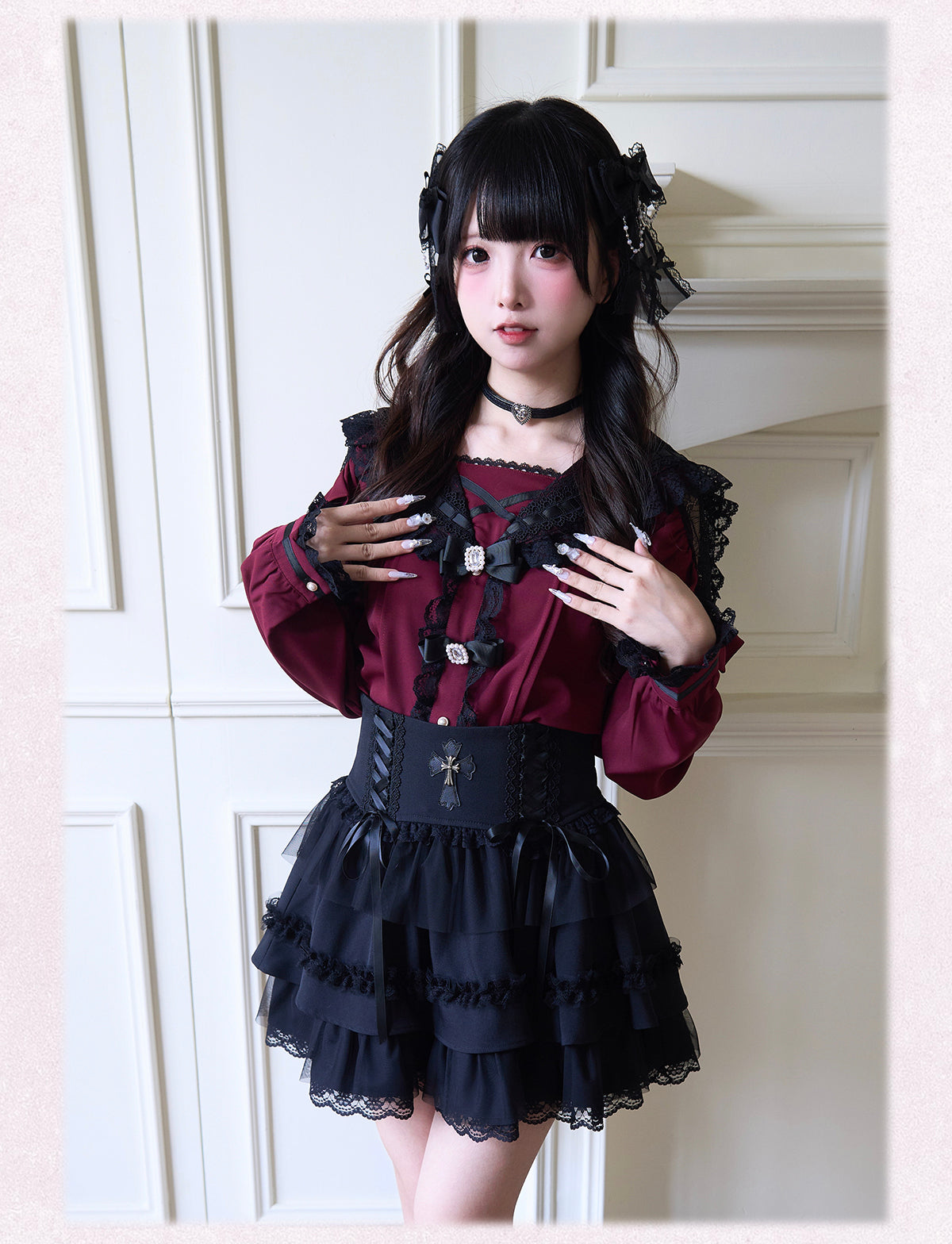 Sailor Collar Jirai Kei Blouse with Tulle Shoulder and Lace Frill