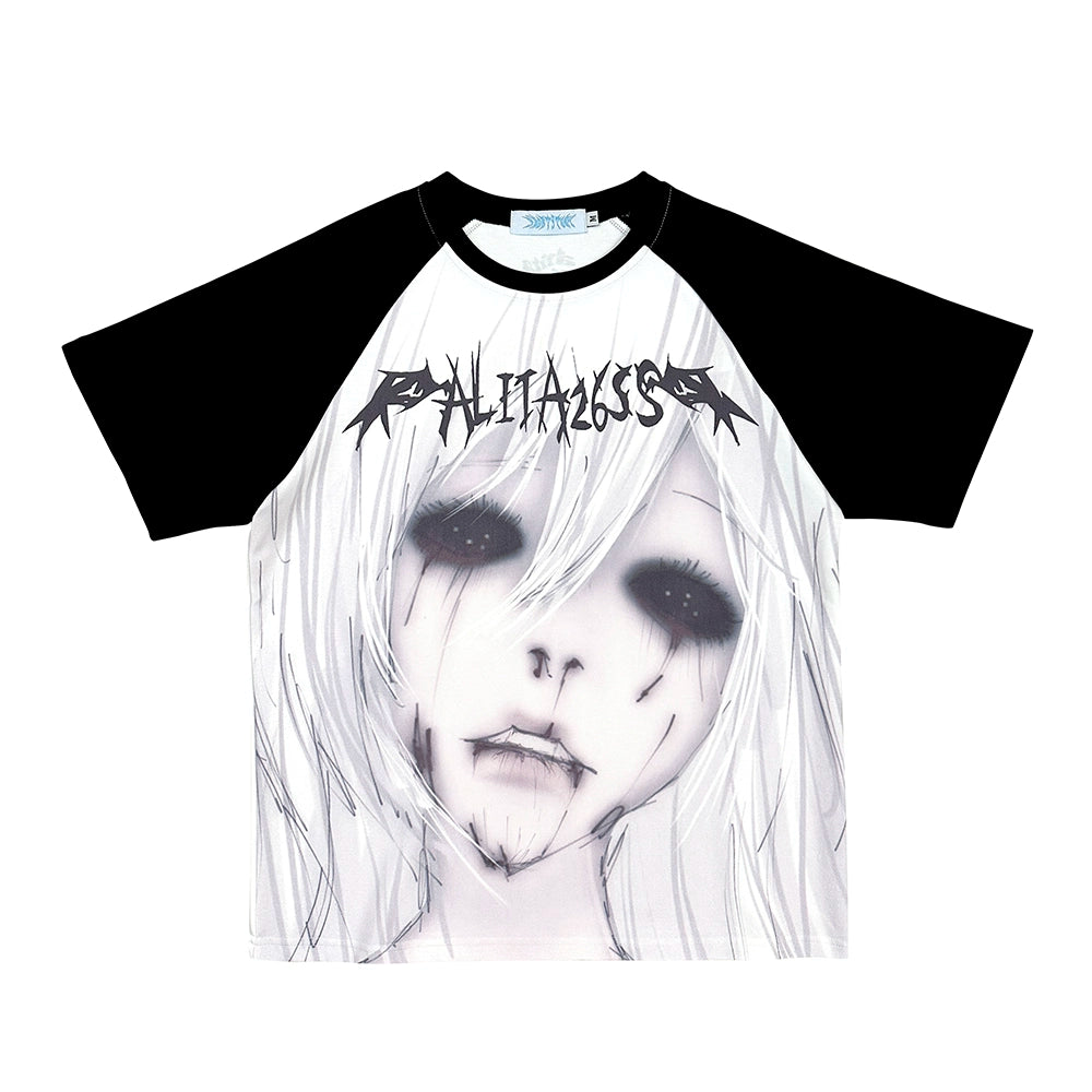 Yami Kawaii T-shirt Subculture Loose Print Cotton T-shirt 37012:546780